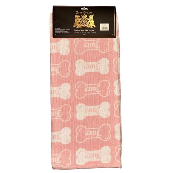 Juicy Couture Pink & White Bone Print Microfiber Pet Dog Cat Bath Towel Blanket - Picture 5 of 10
